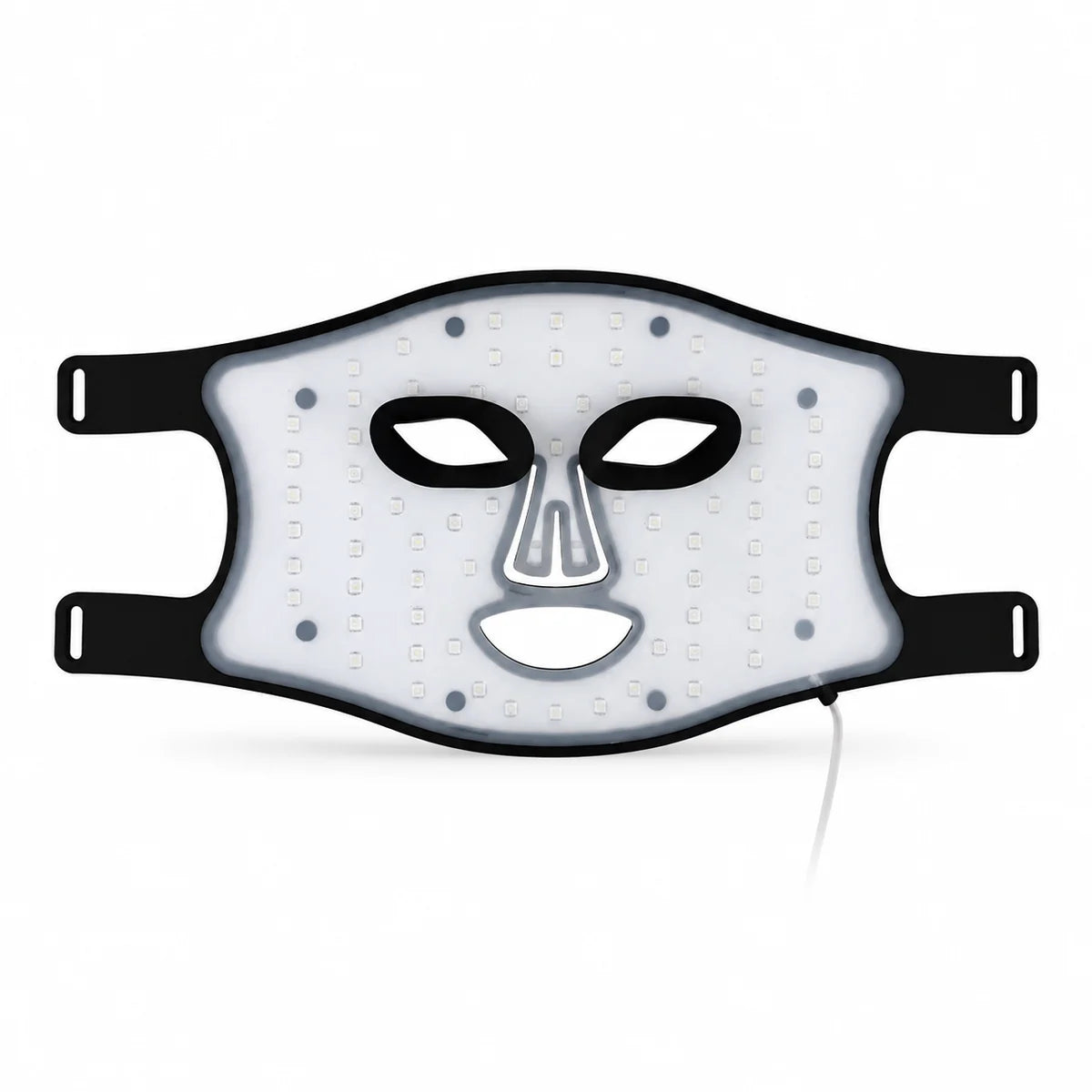 Inner surface of the black HELLOFACE mask, showing its LED layout and face openings